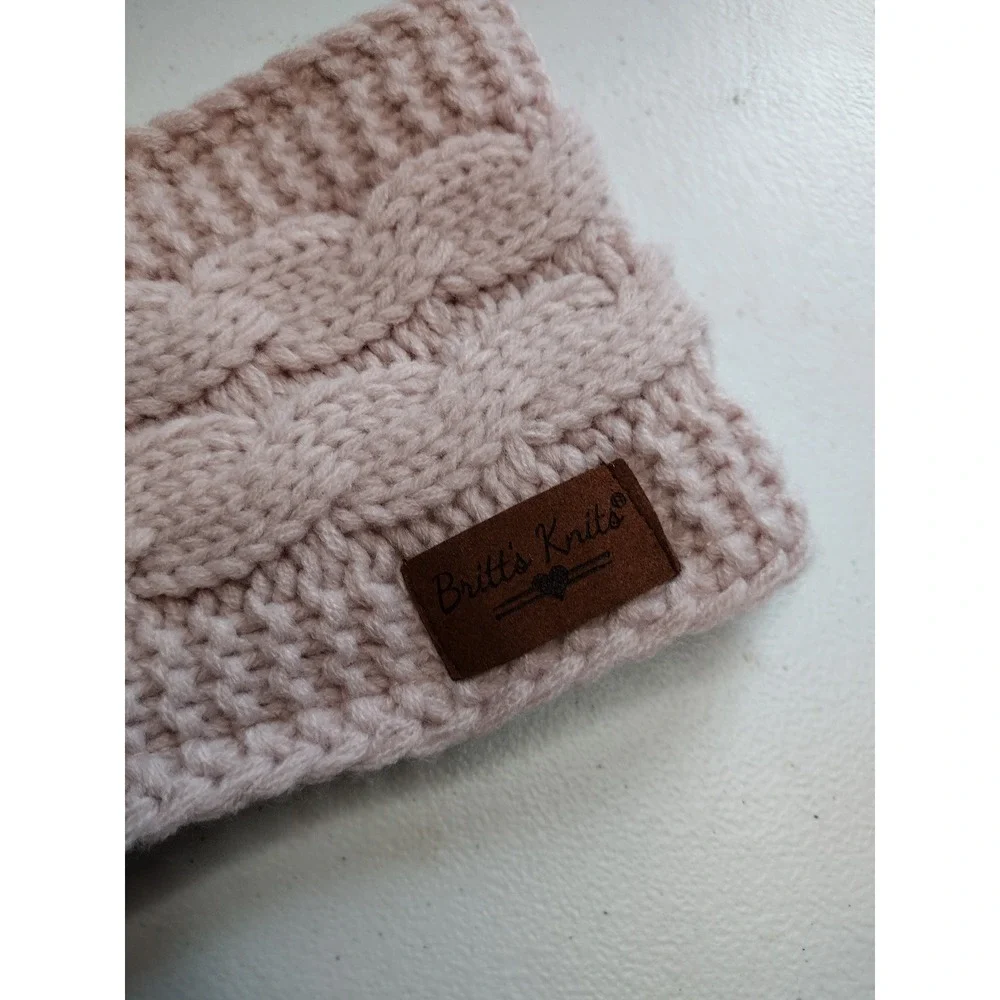 Britts Knits Womens Blush Pink Cable Knit Head Warmer Faux Fur Lined‎
